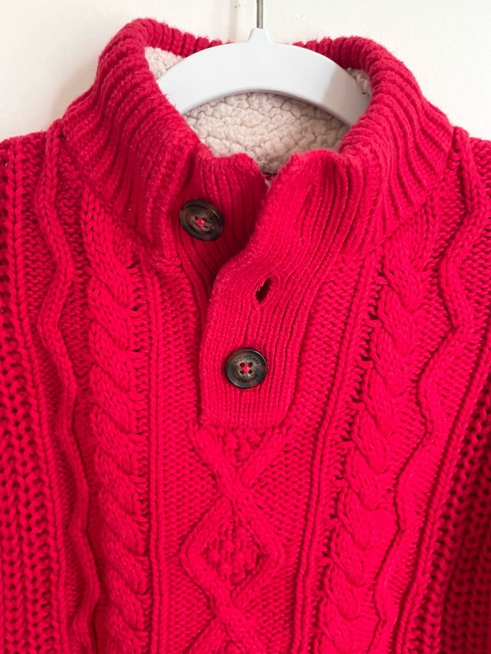 GAP Other - $11 💥Cable Knit Red Christmas Sweater, Henley Mock Neck, Sherpa Collar, Cotton